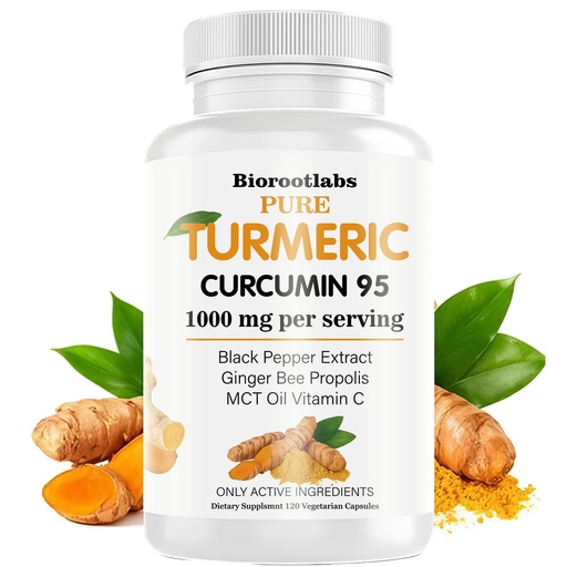 [BRSRECT3AEBR4FD5] Biorootlabs Turmeric Curcumin | Pure Turmeric Curcumin Supplement 1000mg | 95% Curcuminoids with Bee Propolis, Ginger, MCT Oil, Fat Soluble Vitamin C, & Black Pepper 120 Capsules (1)
