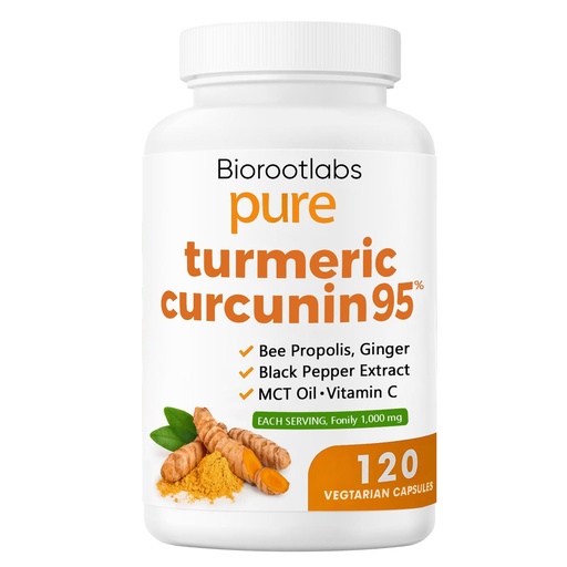[BRSRGYAQPIMQIGYY] Biorootlabs Turmeric Curcumin Supplement 1000mg – 95% Curcuminoids with Ginger, Bee Propolis, Black Pepper, MCT Oil – High Absorption Formula for Wellness & Immune Support – 120 Capsules(1)