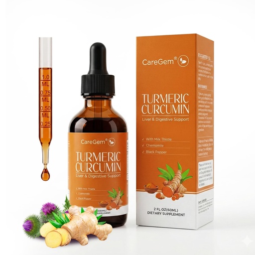 [BRSRGZTRA57GEAYY] Turmeric Curcumin Complex Liquid Drops with Milk Thistle, Dandelion & Chamomile | High-Absorption Herbal Blend with Black Pepper & Ginger | Orange Flavor | 2 fl oz