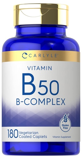 [BRSW2AQECQDWKHI3] Carlyle Vitamin B50 Complex | 180 Caplets | Vegetarian, Non-GMO, Gluten Free