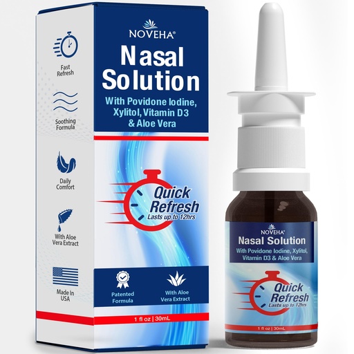 [BRSROAQQAB4A2YLV] NOVEHA Iodine Nasal Spray - Nose Spray for Humans - Cleanses & Refreshes Nasal Passages - with Vitamin D3 & Aloe Vera - Natural Daily Nasal Cleanser - Made in USA - 30mL