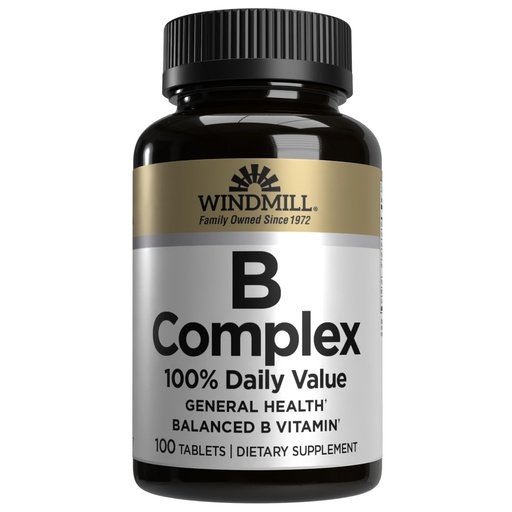 [BRSRMAYDCB5WGGTP] Windmill Natural Vitamins B Complex (100% Daily Value), Boost Energy Production and Promote Metabolism, 100 Tablets, 100 Servings