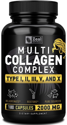 [BRSWGAYPABYR6AY7] Multi Collagen Peptides Pills (Types Ⅰ,Ⅱ,Ⅲ,Ⅴ,Ⅹ) Grass Fed Collagen Pills (180 Capsules) - Hydrolysate Collagen Protein Blend for Hair, Skin, Nails, and Joint Support - Collagen Pills for Women