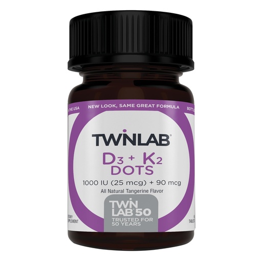[BRSWIYQ5OACBWDD2] Twinlab Vitamin D3 1000 + K2 Dots - Bone & Heart Health - Immune Support - 25 mcg, 60 Tablets (1000 IU)