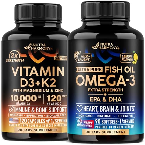 [BRSREAQYCQHA2CLG] NUTRAHARMONY Vitamin D3 K2 Capsules & Omega 3 Fish Oil Softgels
