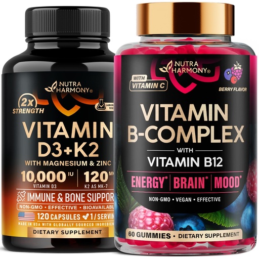 [BRSRE23QDIFBMDT6] NUTRAHARMONY Vitamin D3 K2 Capsules & Vitamin B-Complex Gummies