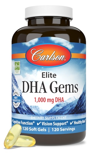 [BRSWECQ2A5YWMHL6] Carlson - Elite DHA Gems, 1000 mg DHA, Wild Caught, Sustainably Sourced, Brain Function & Healthy Vision, 120 Softgels
