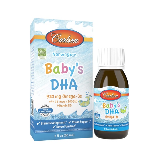[BRSWKFL5PN7ACFLE] Carlson - Baby's DHA, Liquid DHA Baby Supplement, 1100 mg Omega-3s + 400 IU Vitamin D3, Brain Development, Vision Support & Nerve Function, Omega-3 Liquid for Babies, Baby Fish Oil, 60 mL