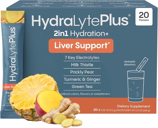 [BRSROGI6BN6RYGT7] Hydralyte Liver Support + Electrolyte Mix with Milk Thittle, Turmeric, Ginger, Prickly Pear, Green Tea Extract Formed for Rapid Rehydration (Pineapple Mango Ginger, 20 πακέτα)
