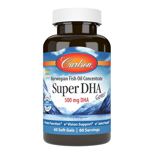 [BRSWIFD2ON4AIDTI] Carlson - Super DHA Gems, 500 mg DHA Supplements, Norwegian Fish Oil Concentrate, Wild-Caught, Sustainably Sourced Fish Oil Capsules, Cognitive Health, 60 Softgels