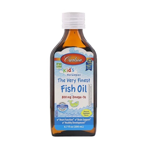 [BRSWIYILCUABKALU] Carlson Kid's The Very Finest Fish Oil, Lemon, Norwegian, 800 mg Omega-3s, 200 mL