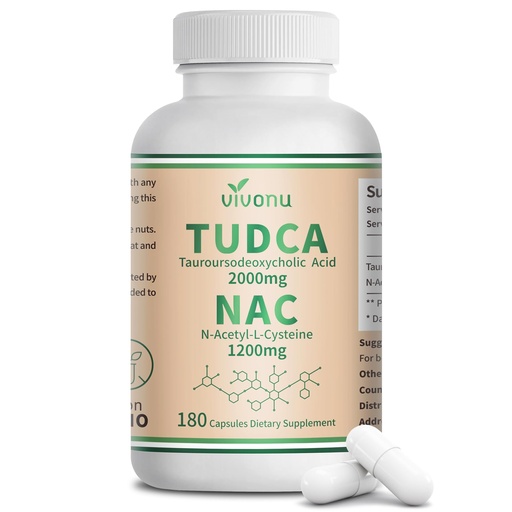 [BRSRGCYHB4FWOEIU] VivoNu TUDCA 2000mg + NAC 1200mg Supplement Capsules, TUDCA Bile Salt + N Acetyl Cysteine, Antioxidant Supplements for Liver&Lung&Digestion&Gallbladder Cleanse(180 Capsules)