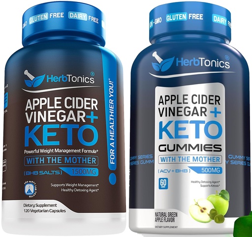[BRSROYYEAQMRUDQ7] Herbtonics Apple Cider Vinegar Capsules with Keto BHB - Supports Digestion, Detox, and Metabolism for Women and Men, Sugar-Free, Keto Formula.