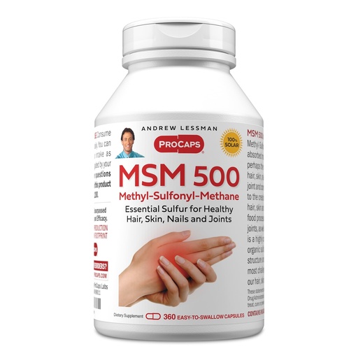 [BRSWKH3YCAJRWFQ2] ANDREW LESSMAN MSM 500 Methyl-Sulfonyl-Methane 360 Capsules - Highly Concentrated Source of Organic Sulfur. Supports Healthy Structure and Function of Joints, Skin, Nails and Hair. No Additives