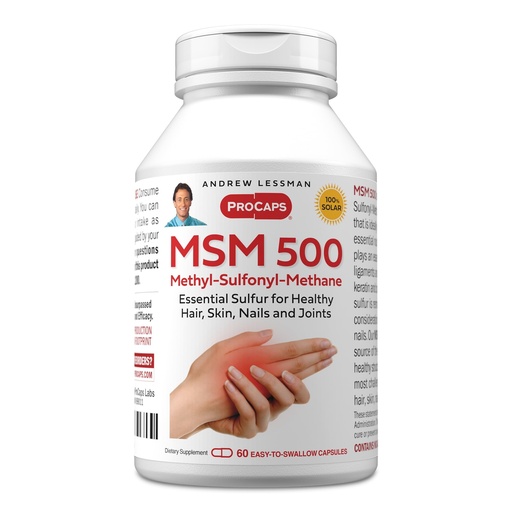 [BRSWIBA3C57WI3Q5] ANDREW LESSMAN MSM 500 Methyl-Sulfonyl-Methane 60 Capsules - Highly Concentrated Source of Organic Sulfur. Supports Healthy Structure and Function of Joints, Skin, Nails and Hair. No Additives