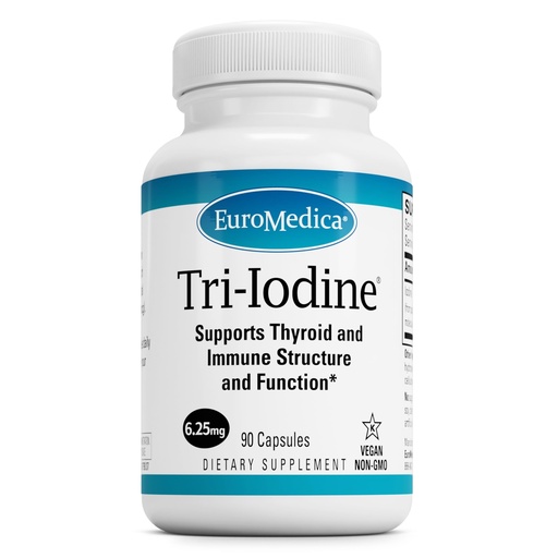 [BRSWIEAZAJ7RUHLA] EuroMedica Tri-Iodine - Support Thyroid Health - Aids Hormone Balance with Molecular Iodine from Kelp - Features Potassium Iodide & Sodium Iodide - Brain & Energy Support - 6.25mg, 90 Capsules