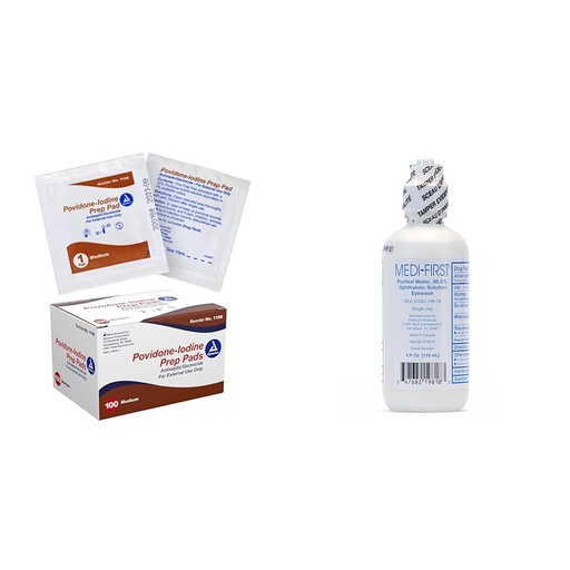 [BRSRAYIKDEPAYYDF] Dynarex Povidone-Iodine Prep Pads, 100 Count and Medi-First Eyewash, 4 Ounces