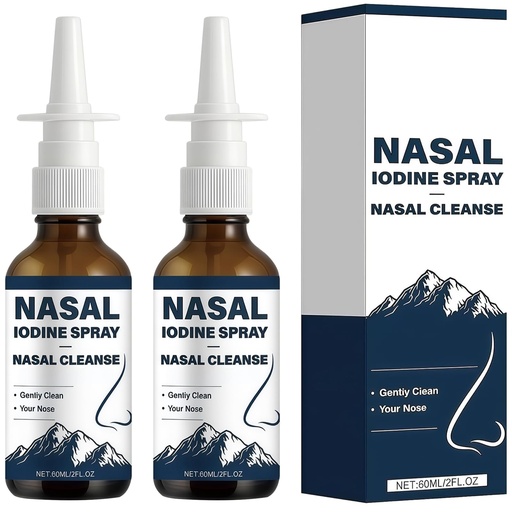 [BRSRGFQRAQNRYE3D] 2Pcs Iodine Nasal Spray,Daily Nasal Cleanse & Care Mist,Fine Mist Non-Medicated Nasal Spray for Dry Air,Daily Use and Travel,Cleanses & Refreshes Your Nasal Passages,120ML