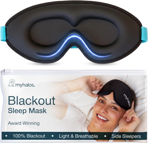 [BRSW2EITOVYQGDY6] MyHalos® Sleep Mask – 3D Blackout Eye Mask for Women & Men, Side Sleepers, Zero Pressure Memory Foam Eyelash Friendly, Breathable,Award-Winning Sleep Aid for Travel (Black, 1 Count (Pack of 1))
