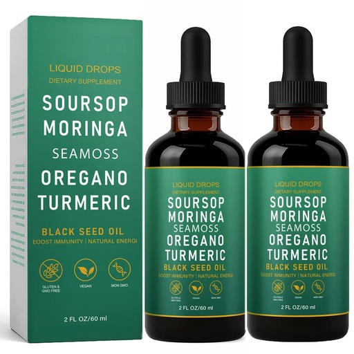 [BRSRGY35BUBAKCQ4] Soursop Bitters Liquid Drops with Sea Moss, Moringa, Turmeric Oil, Black Seed Oil, Oregano for Overall Health, Joint Support (1)