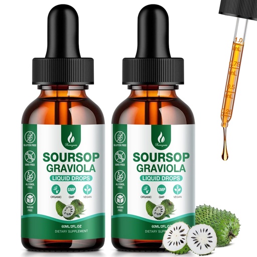 [BRSREGQ6PJ6GE3Y4] Soursop Bitters Liquid - 7 in 1 Soursop Graviola Liquid Drop Leaf Extract 4 Fl Oz (120ml) with Organic Sea Moss for Cell Support & Regeneration, Liver Immune Boost Antioxidant (2 Pack)