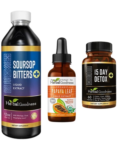 [BRSRGAIKB4OQMDI6] Herbal Goodness Soursop Bitters_Papaya Leaf_15Day Detox Soursop Detox Stack_Bundle_3bottles