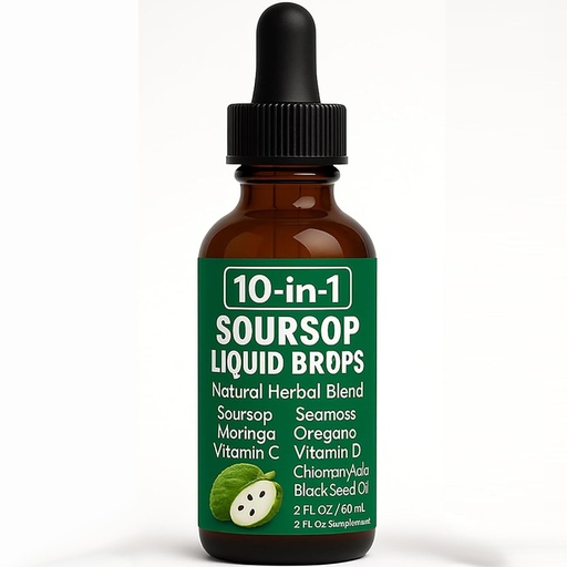 [BRSRGYYRAV4BY3D2] 10-in-1 Soursop Extract Drops | Soursop Bitters Liquid with Sea Moss, Turmeric, Moringa, Oregano, Black Seed Oil, Ashwagandha, Chlorophyll - Support Heart Health, Non-GMO | 2 Fl Oz (1)