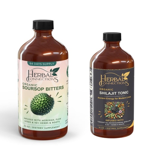 [BRSREAAEBUMRYF3D] Herbal Connections Organic Soursop Bitters and Shilajit Tonic, 20 Herbal Blend, Natural Healthcare, Gut Health and Detox Support, 32 oz and 16 oz