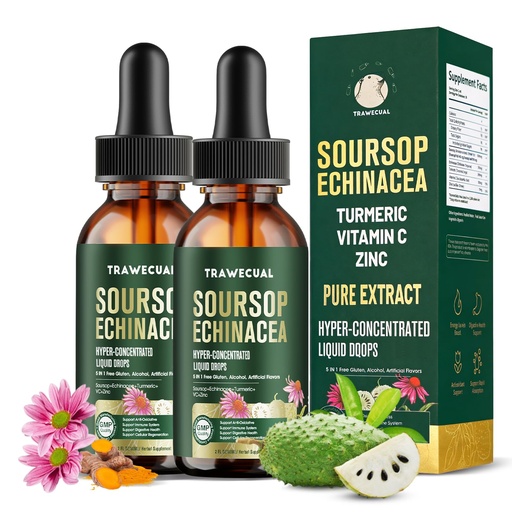 [BRSREEA3C4CBUC3B] 2 Pack Soursop Bitters Liquid - Soursop Leaves & Fruit, Echinacea, Vitamin C, Turmeric, Zinc -for Immune Support, Digestive Health, Antioxidant & Cell Support, 4 FL OZ