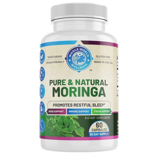 [BRSRGZYECJYRUAD4] Pure Moringa | Supports Immune & Gut Health | Sleep Aid | Rich in Antioxidants & Amino Acids | All Natural & Dairy Free | 60 Capsules | Made in The USA.