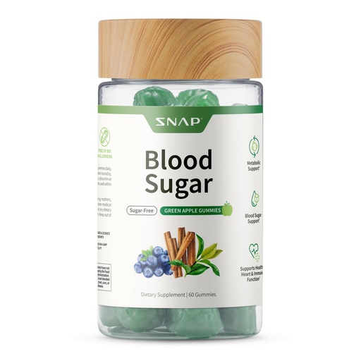 [BRSROCYDOUBQ4H3V] Snap Supplements Blood Sugar Gummies, Support Already Healthy Blood Sugar Levels, Cinnamon Bark and Blueberry Fruit Extract, Green Apple Flavor, 60 Gummies