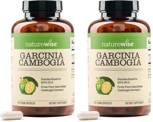 [BRSRGGQKCABGMC3K] NatureWise Garcinia Cambogia - 60% HCA Concentration Extract,Natural Support for Weight Goals and Energy Levels - Vegan,Non-GMO,Gluten Free - 180 Capsules[2-6 Month Supply],(Pack of 2)