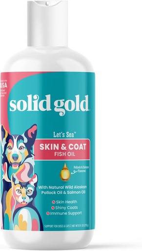 [BRSRMED4OBYWGEL6] Solid Gold Omega 3 Fish Oil for Dogs & Cats - Wild Alaskan Salmon Oil for Dogs Skin and Coat Support - Omega 3 Dog Supplement Liquid w/Pollock, Fatty Acids, EPA & DHA for Immune Support - 8oz Bottle