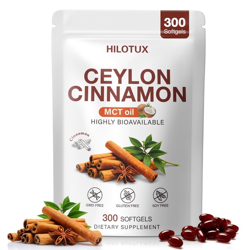 [BRSRGCQ7OQFGMCQ2] Sri Lanka Sourced Ceylon Cinnamon Softgels with MCT Oil, 300 Count, Ceylon Cinnamon Capsules Superior Bioavailability, Low Coumarin, Gluten & Soy Free, Natural Energy & Sugar Support for Men & Women