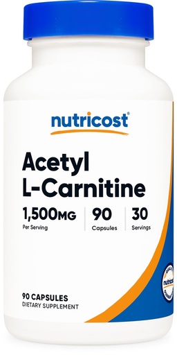 [BRSRGHQCOIFRSAI6] Nutricost Acetyl L-Carnitine (ALCAR) 1,500mg (from 1,875 of Acetyl L-Carnitine HCl) Per Serving, 90 Capsules for 30 Servings Per Bottle - Vegan, GMO-Free, Gluten-Free