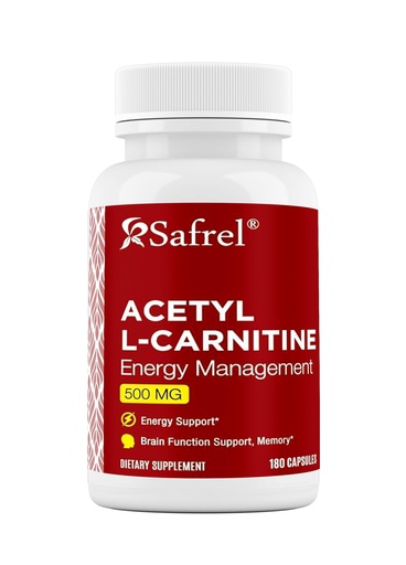 [BRSREZQNDMDWGELX] Safrel | Acetyl L-Carnitine (ALCAR) | 500 mg | Capsules | 180 Count | Brain, Energy Support | Cognitive Function, Cellular Energy