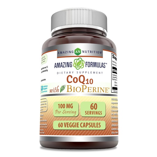 [BRSROAYTOFYGMETP] Amazing Formulas CoQ10 with Bioperine | 100 Mg Per Serving Supplement | 60 Veggie Capsules | Non-GMO | Gluten Free | Made in USA