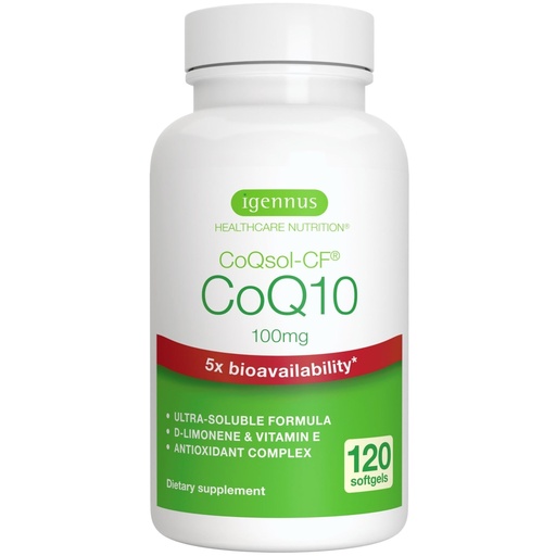 [BRSROHQEOQOQK2QY] Igennus Advanced CoQ10 100mg, 5X Bioavailability CoQsol-CF Boosted with D-Limonene, 120 1-a-Day Servings, Heart & Energy, Ubiquinone Coenzyme Q10 & Vitamin E Antioxidant