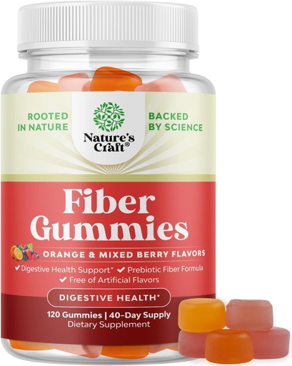 [BRSRMBAOOUMGYCQY] Tasty Prebiotic Fiber Gummies for Adults - High Fiber Supplement Gummies Vitamins for Adults with Prebiotic Soluble Chicory Root for Immunity and Digestive Support - Non GMO Vegan - 120 count