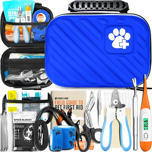 [BRSRAFQRAUJRO3LP] EVERLIT Pet Medic First Aid Kit | Vet-Approved Animal Care Kit with 95 Pcs Medical, Outdoor & Emergency Supplies to Treat Dogs, Cats | Travel-Friendly Compact Bag for Home, Car and Travel (Blue)