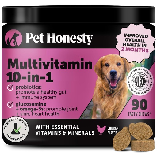 [BRSWGFI3BYMBQHTG] 10-in-1 Dog Multivitamin Supplement with Glucosamine & Probiotics - Hip & Joint Support, Digestive Health, Immune Support, Heart & Skin - All-in-One Daily Vitamins & Omega-3s for Dogs (Chicken, 90 Ct)