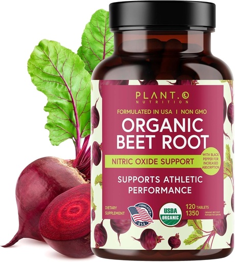 [BRSW2ZADDMDQ2CDF] PLANT.O NUTRITION Organic Beet Root Capsules 1350mg – USDA Certified Beetroot Powder Supplement with Black Pepper | Nitric Oxide & Circulation Support | Vegan Non-GMO | 120 Tablets 2 Month Supply