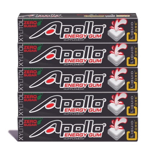 [BRSRAYLYDMDWC3LF] Apollo Energy Gum by Liquid Core - 80mg Natural Caffeine per Piece - Sugar-Free, Aspartame-Free, Xylitol Gum - 5 Pieces Per Pack (5 Packs)