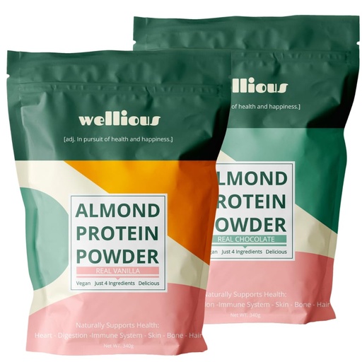 [BRSRAZY3CN5G2GTP] wellious Almond Protein Powder Bundle (1 Vanilla & 1 Chocolate) - 18 Grams of Pure Healthiest Vegan Protein - Perfect Gluten-Free, Soy-Free, Gut Friendly Protein Powder for Sports Nutrition