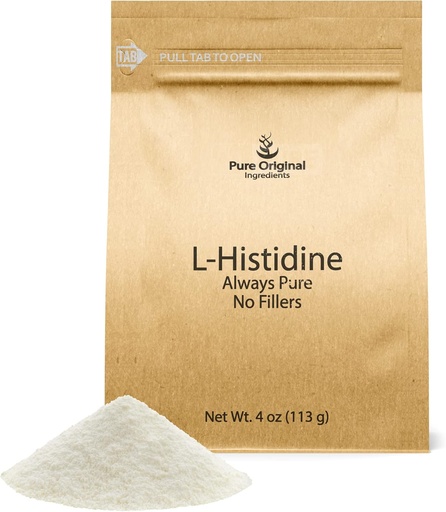 [BRSRM2QZAUIAA2Y6] PURE ORIGINAL INGREDIENTES L-Histidine Powder 4 oz, Suplemento de Aminoácidos, No aditivos, Siempre puro