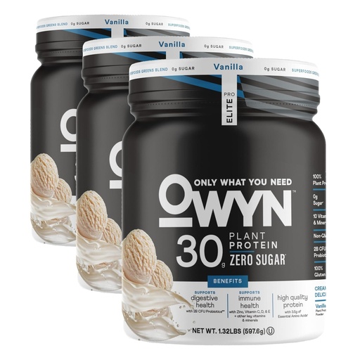 [BRSRGAAFOF7GCFLF] OWYN Only What You Need Pro Elite High Protein Powder, 30g Vegan Protein for Workout Recovery, Delicious Smooth Taste, Zero Sugar, Low Net Carbs, Vanilla, 12 Servings (1.32 LB) (Pack of 3)