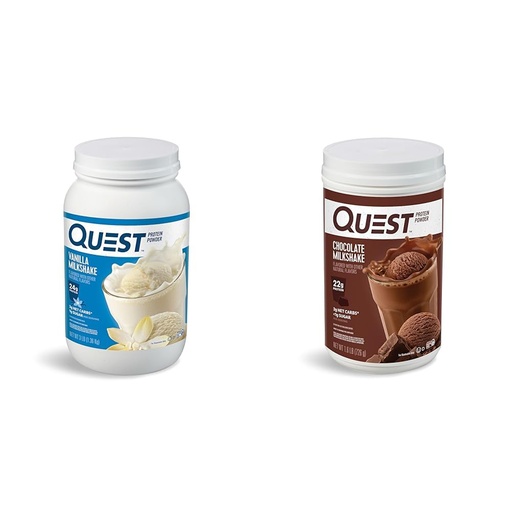 [BRSROCQPPN4BUCD5] Quest Nutrition Vanilla Milkshake Protein Powder, 24g of Protein, 1g of Sugar, Low Carb, Gluten Free, 3 Pound, 43 Servings & Chocolate Milkshake Protein Powder, 22g Protein, 2g Net Carbs, 1g Sugar