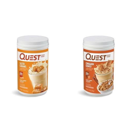 [BRSROCQPOUJWG2TO] Quest Nutrition Salted Caramel Protein Powder; 26g Protein; 1g Sugar; Low Carb; Gluten Free; 1.6 Pounds; 24 Servings & Cinnamon Crunch Protein Powder, 20g Protein, 2g Net Carb, 1g Sugar