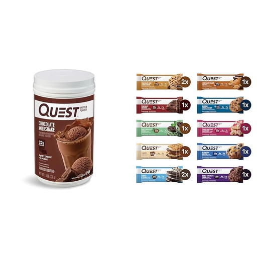 [BRSRAYYYB4NWEYIV] Quest Chocolate Milkshake Protein Powder 22g Protein, Quest Protein Bars Variety Pack High Protein Gluten Free 12 Count
