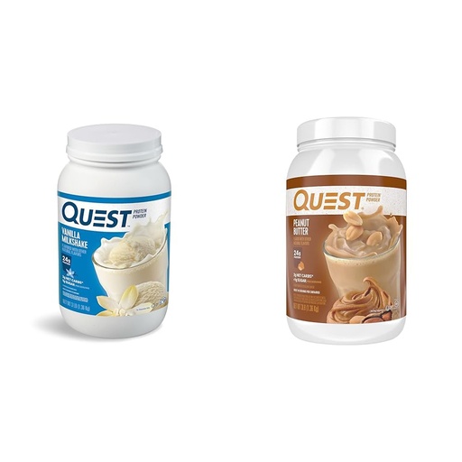 [BRSROCQPOUIBY3DV] Quest Nutrition Vanilla Milkshake Protein Powder, 24g of Protein, 1g of Sugar, Low Carb, Gluten Free, 3 Pound, 43 Servings & Peanut Butter Protein Powder, 23g Protein, 1g Sugar, Low Carb, Gluten Free